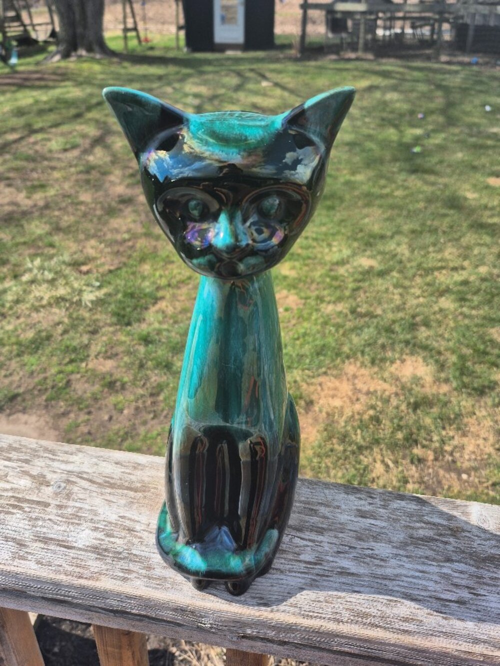 LARGE 14" Blue Mountain Drip Glaze Ceramic Siamese Cat Statue Figurine Canada